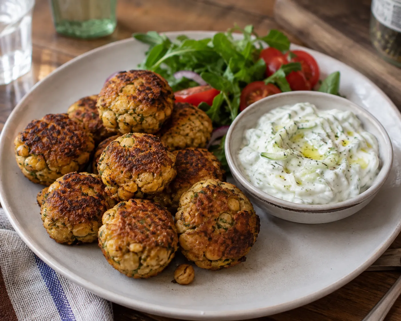 Kikertboller med tzatziki